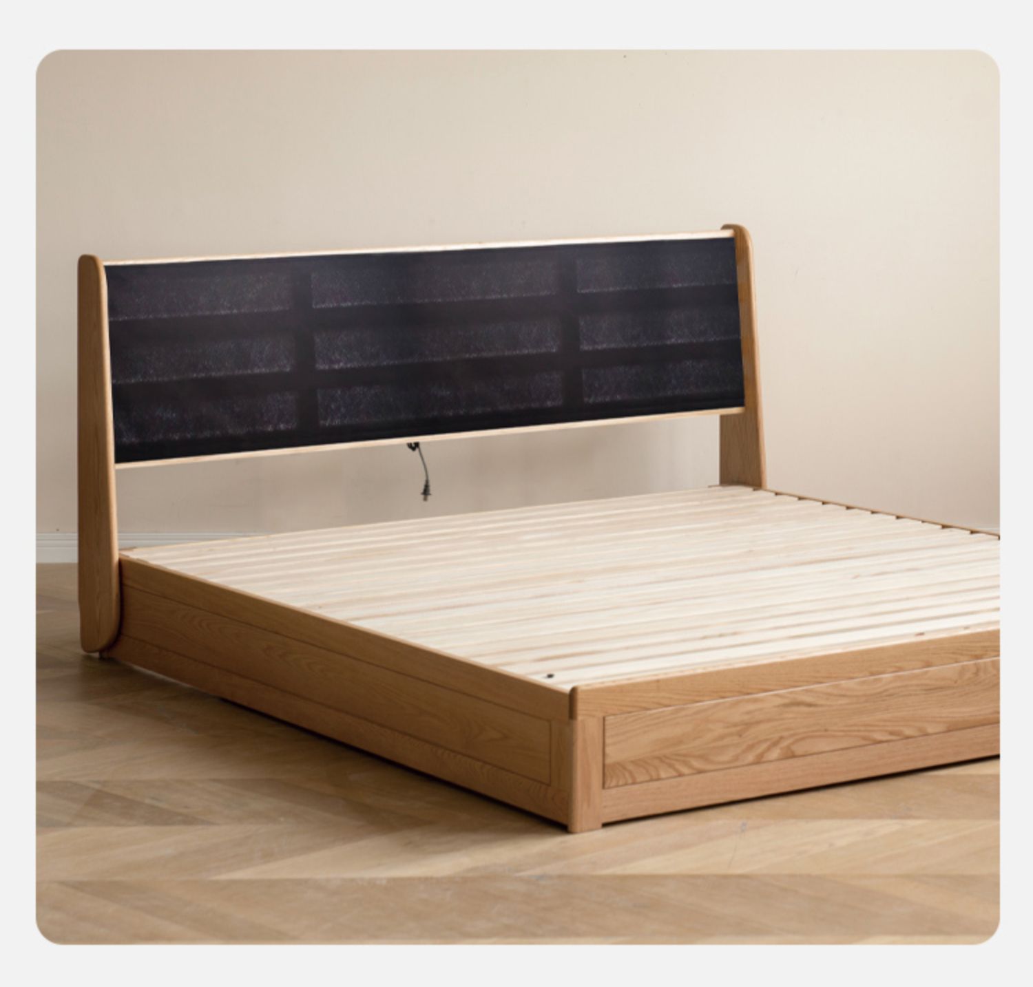 Oak Solid Wood Fabric Box Bed Cream Style
