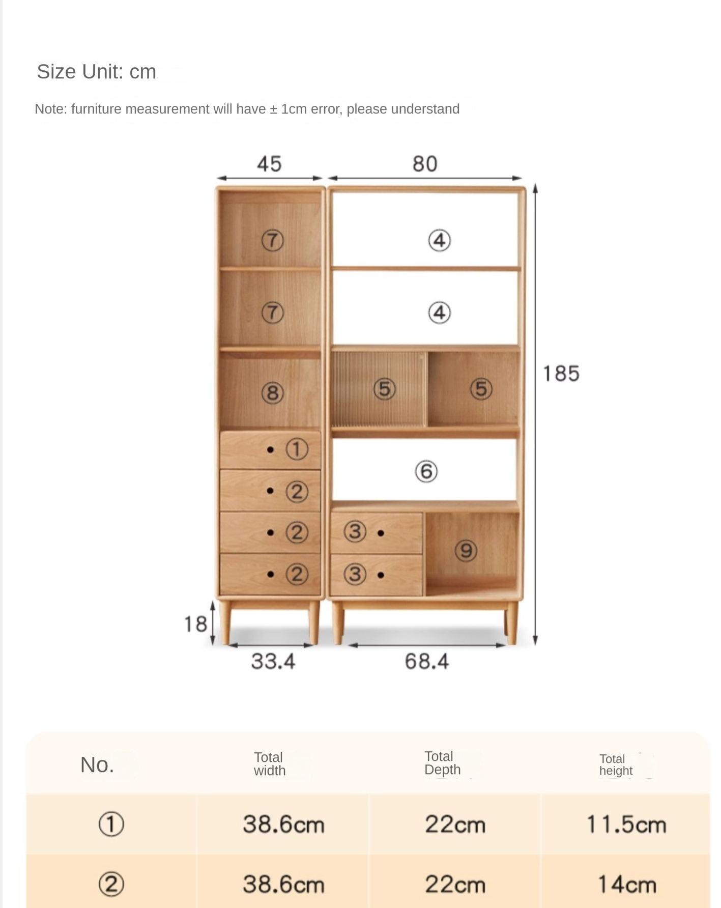 Beech Solid Wood Bookcase Combination