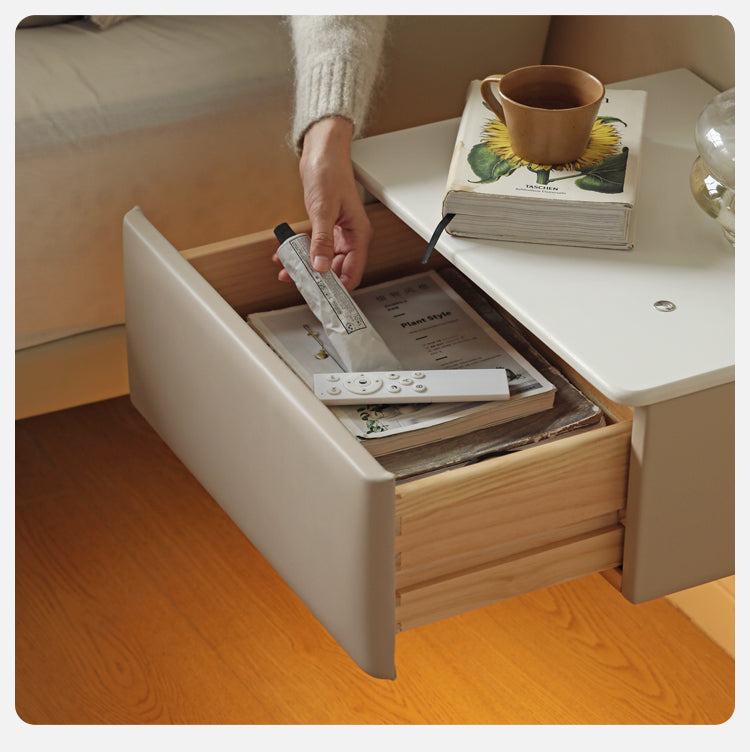 Organic Leather Wall Mounted Cream Rock Board Floating Nightstand: