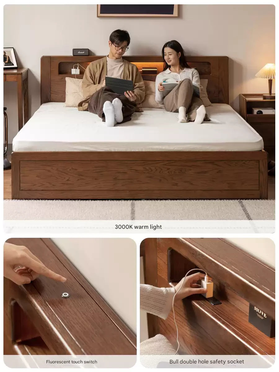 Oak Solid Wood Luminous Storage Box Bed