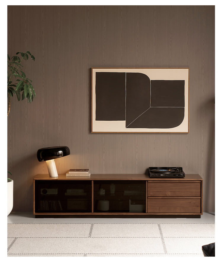 Black Walnut, Oak Solid Wood Italian Light Luxury Floor TV Cabinet.