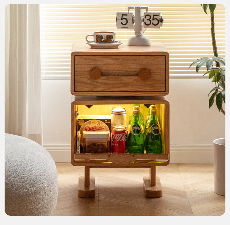 Oak Solid Wood Nightstand Rotate 360°.