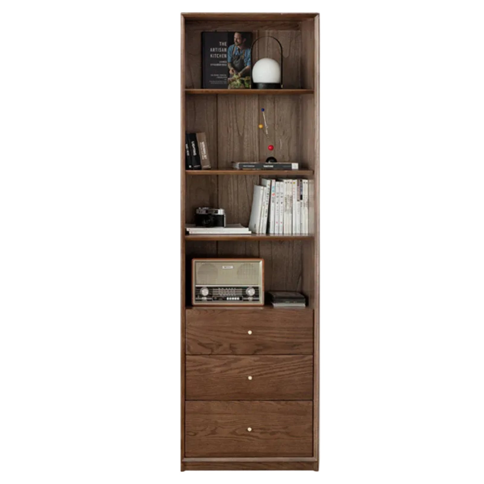 Oak, Ash Solid Wood Modular Bookcase with Glass Doors