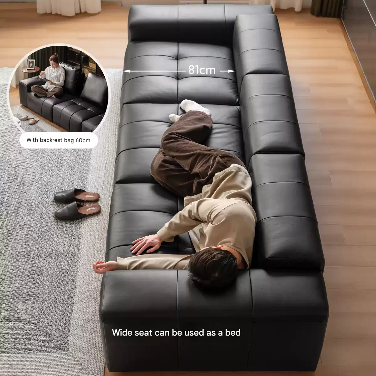 Genuine leather italian minimalist first-layer cowhide black pixel module sofa.