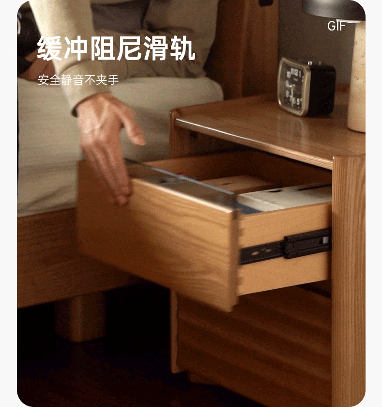 Ash Solid Wood Modern Lighted Nightstand.