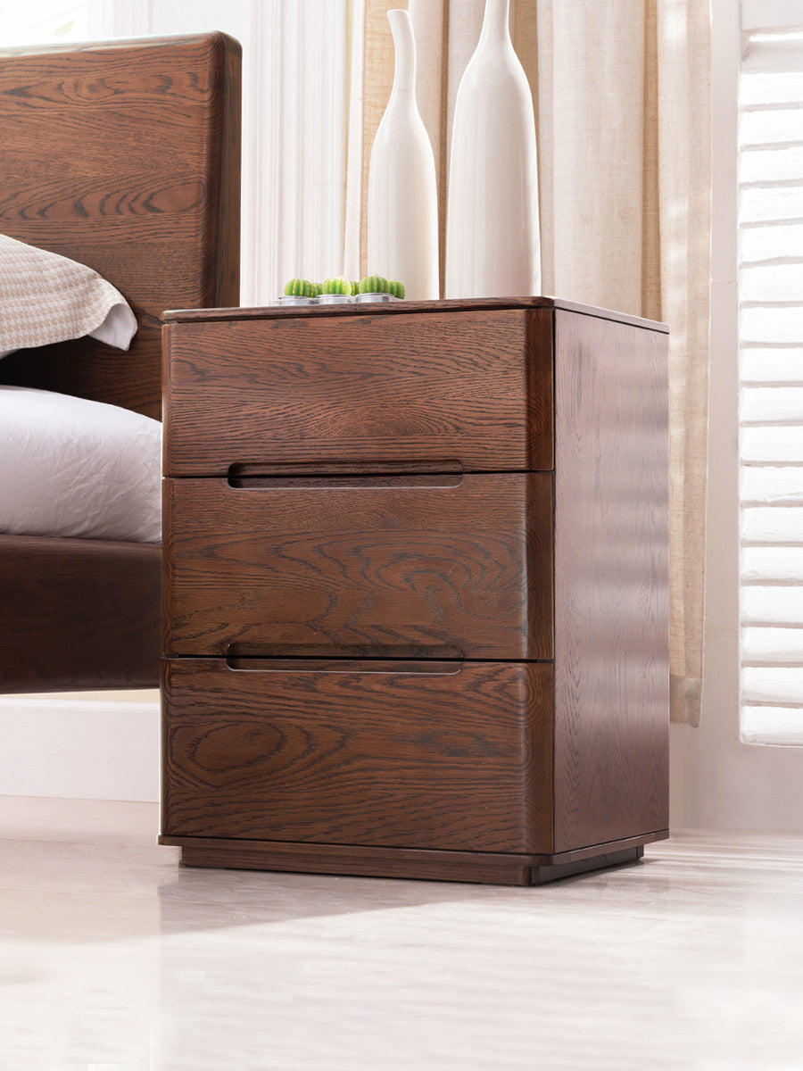 Oak Solid Wood Nightstand with Lock.