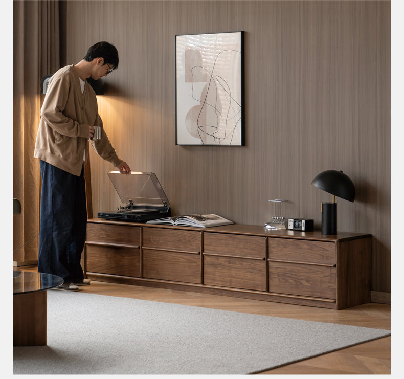 Black Walnut, Sandalwood, White Ash, Ash, Oak Solid Wood Italian Light Luxury Floor TV Cabinet.