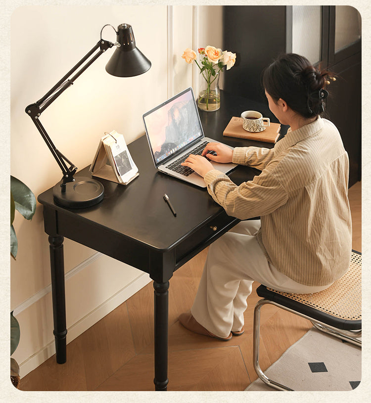 Solid Rubberwood American Retro Black Computer Desk.