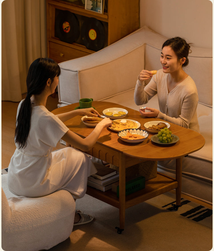 Cherry Solid Wood Mobile Folding Coffee Table.
