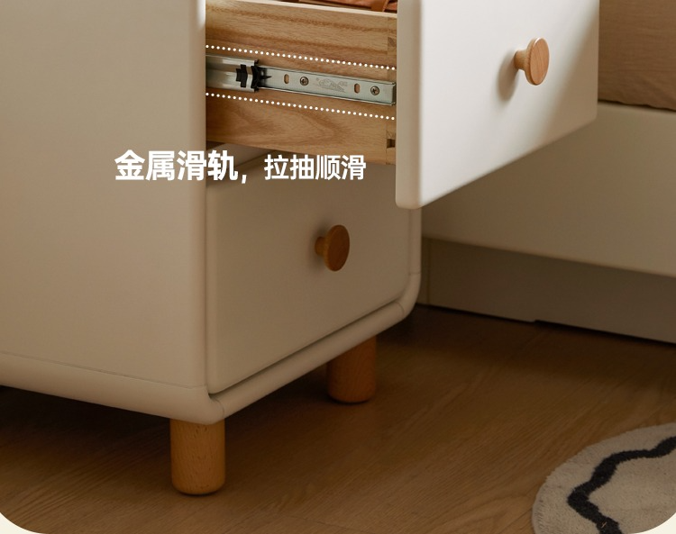 Poplar Solid Wood, Solid Rubberwood Nightstand Cream Style White Cabinet)