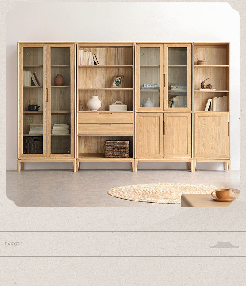 Ash Solid Wood Floor-Standing Bookcase Whole Wall Free Combination Bookshelf