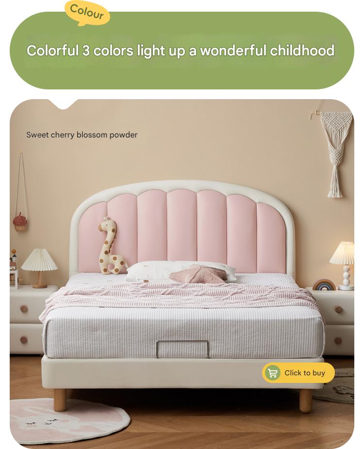 Children's Bed Modern Simple White Cream organic leather<