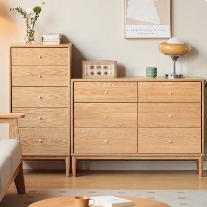 Oak Solid Wood, Solid RubberWood Nordic Chest of Drawers