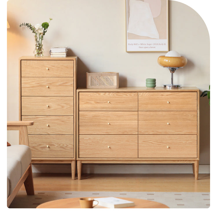 Oak Solid Wood, Solid RubberWood Nordic Chest of Drawers