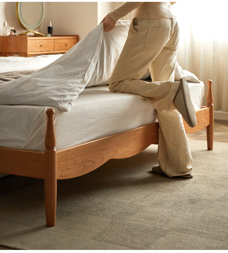 Cherry Solid Wood Modern French Retro Bed