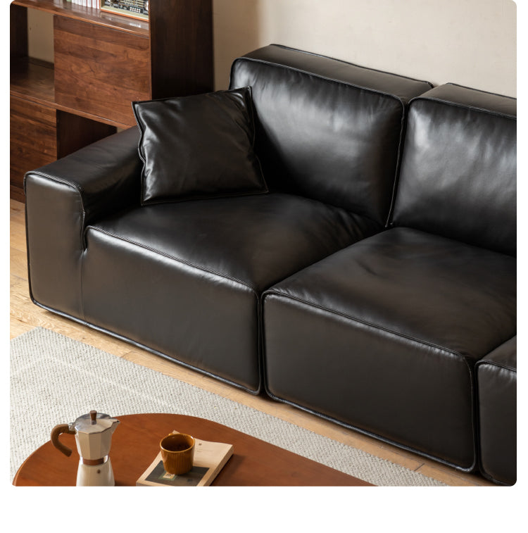 Top-grain Cowhide Leather Black Sofa.