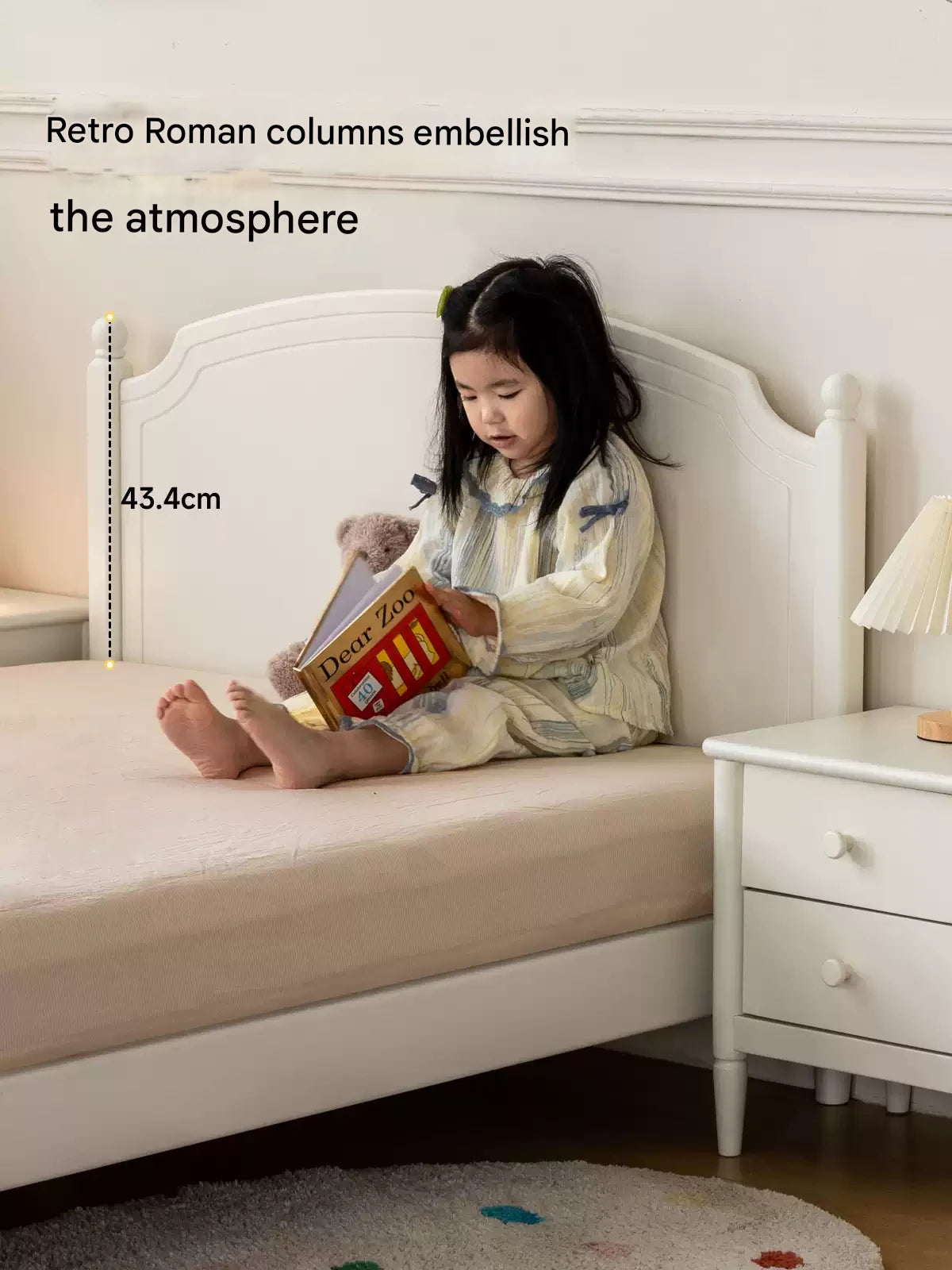 Rubber Wood Children's Bed American Cream Style.