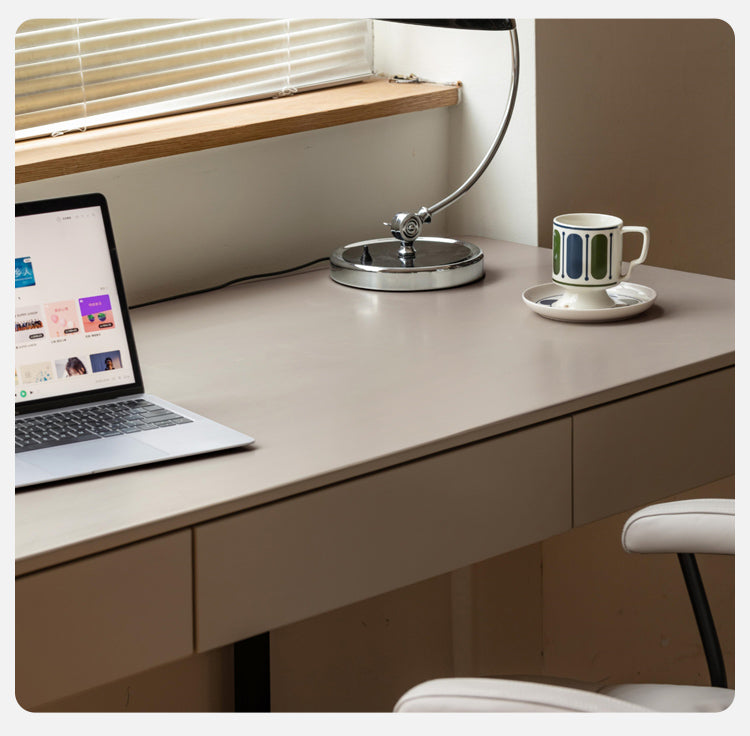 Ash solid wood rock board Italian light luxury office desk with drawer"