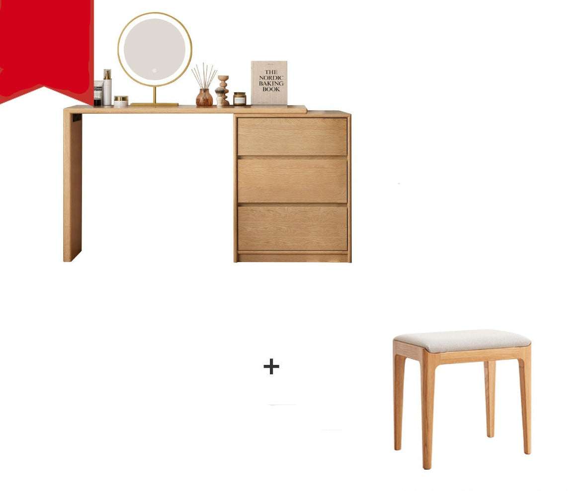 Poplar, Oak Solid Wood Telescopic Dressing Table Three Drawers.