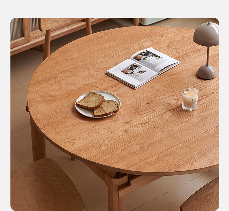 Cherry Solid Wood Retractable Folding Round Table