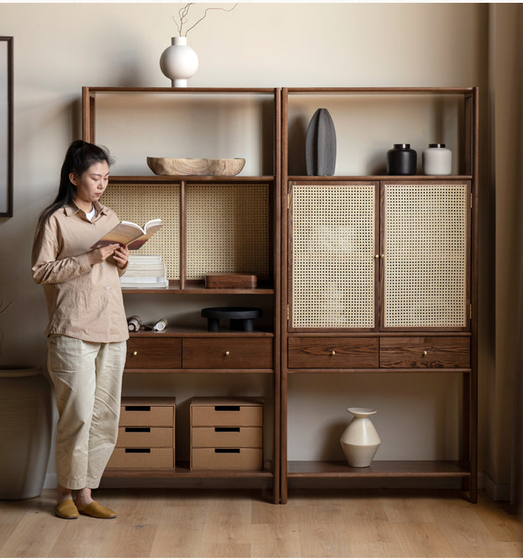 Black Walnut Solid Wood Bookshelf Display Cabinet Simple Bookcase