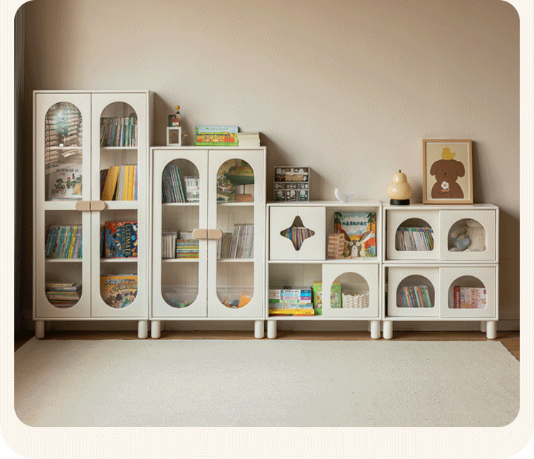 Rubber Solid Wood Children's Cream Style Сombination Bookshelf