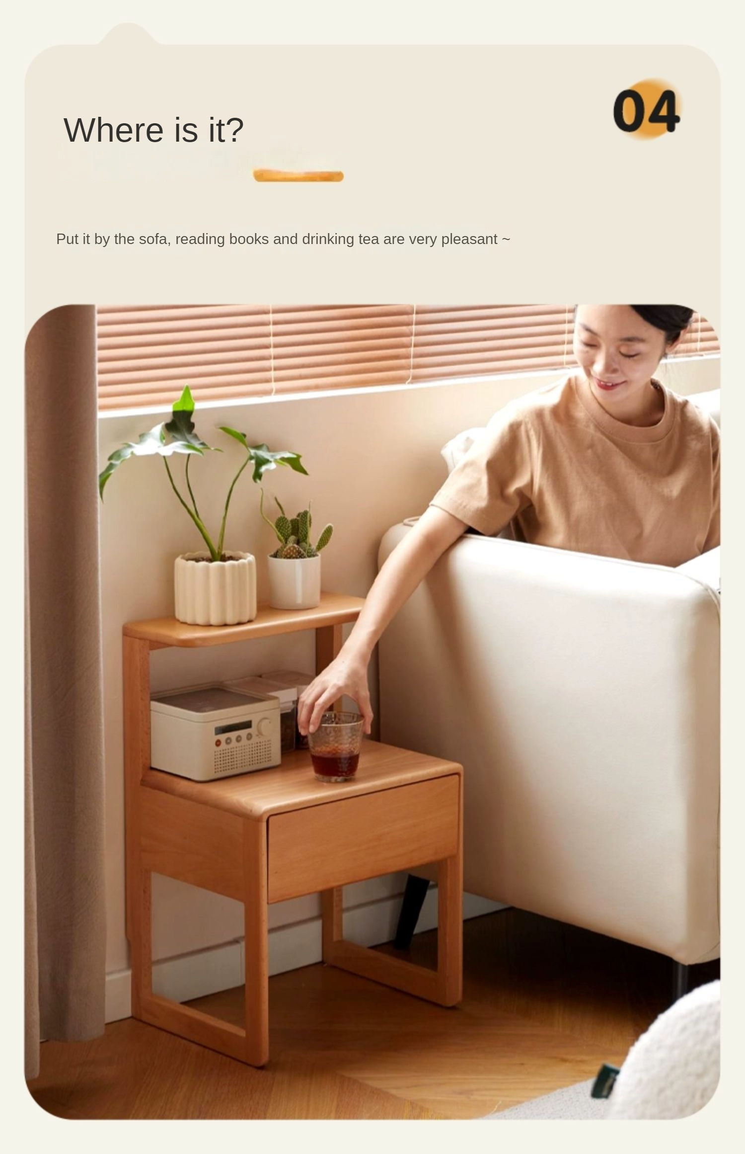 Beech Solid Wood Nightstand.