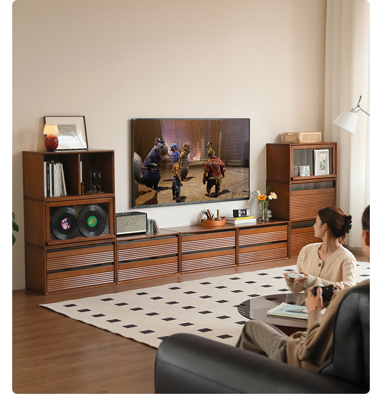 Black Walnut, Cherry, Poplar Solid Wood Medieval Floor TV Cabinet.