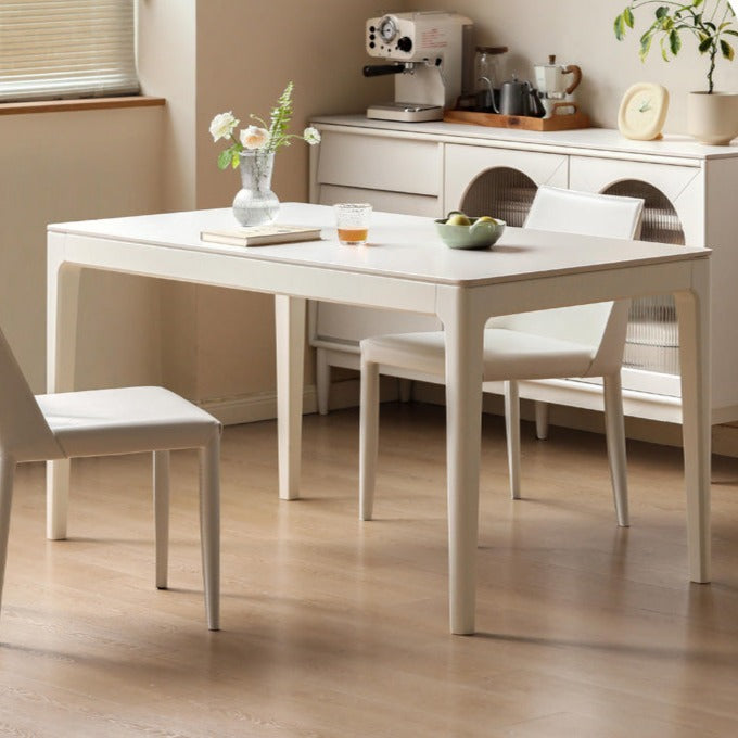 Birch Solid Wood Rock Plate White Cream Dining Table