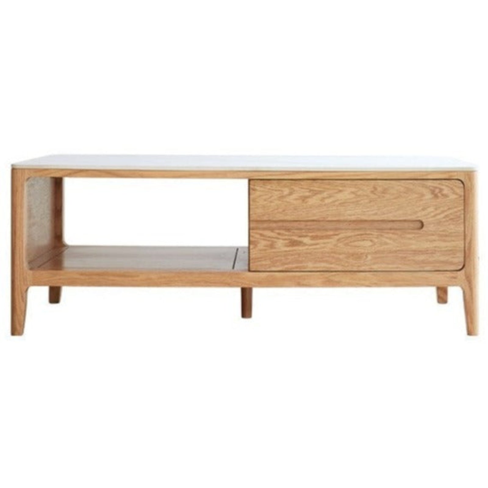 Oak, Solid Rubberwood Coffee Table Three Drawers
