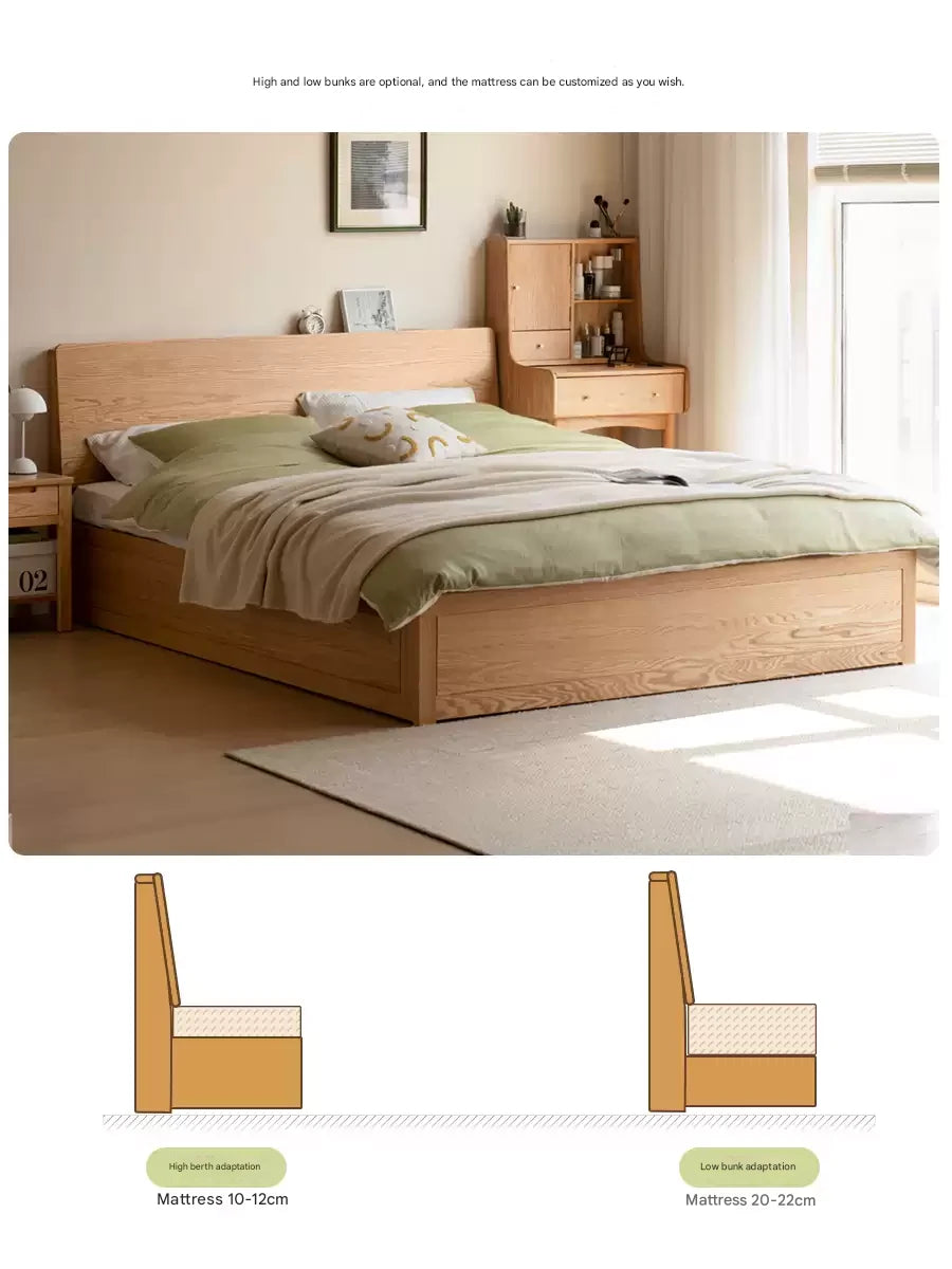Oak, Rubberwood Solid Wood Box Bed — Simple Modern Nordic Design