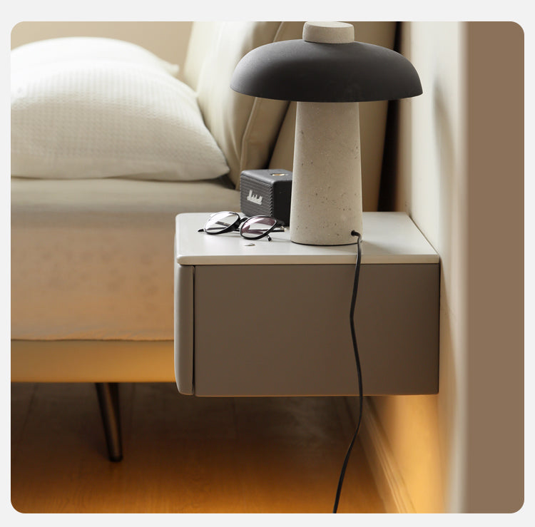 Organic Leather Wall Mounted Cream Rock Board Floating Nightstand: