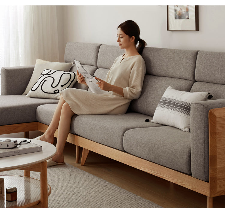 Oak, Ash Solid Wood Modern Fabric Sofa.