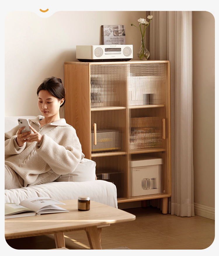 Beech Solid Wood Sliding Door Side Cabinet