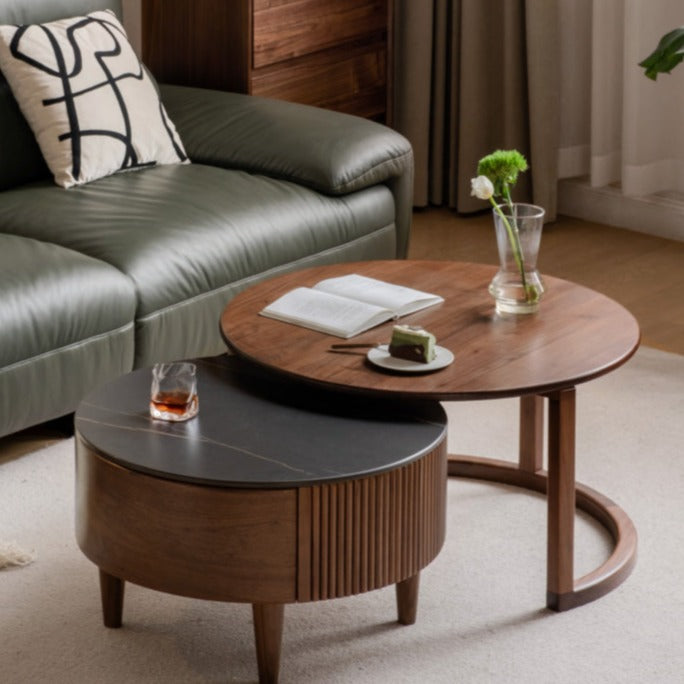 Black Walnut, Ash Solid Wood Combination Rock Plate Coffee Table