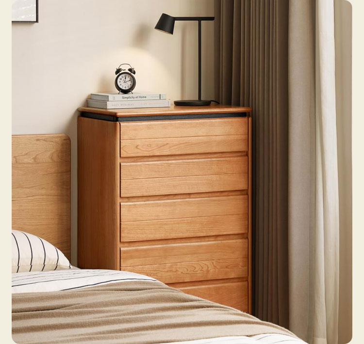 Cherry Solid Wood Retro Bedside Drawer .