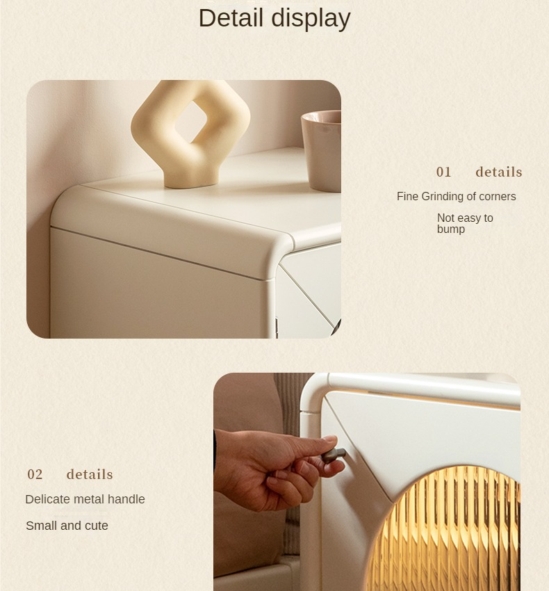 Solid RubberWood, Poplar Solid Wood Light Nightstand Cream Style