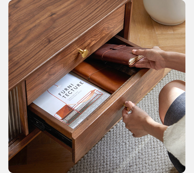 Black Walnut Solid Wood Nordic TV Cabinet.