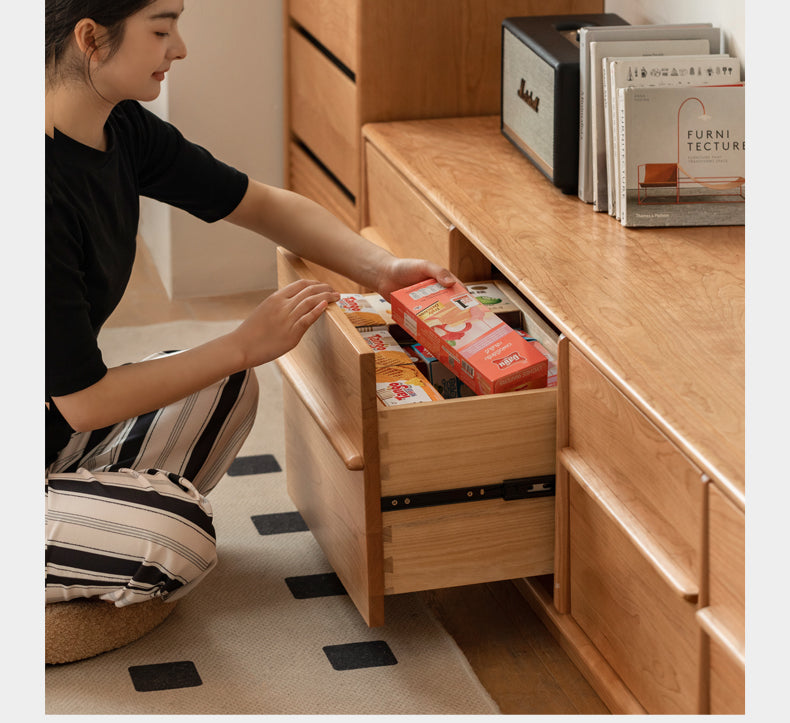 Сherry Solid Wood Modern Floor Storage Locker TV Cabinet.