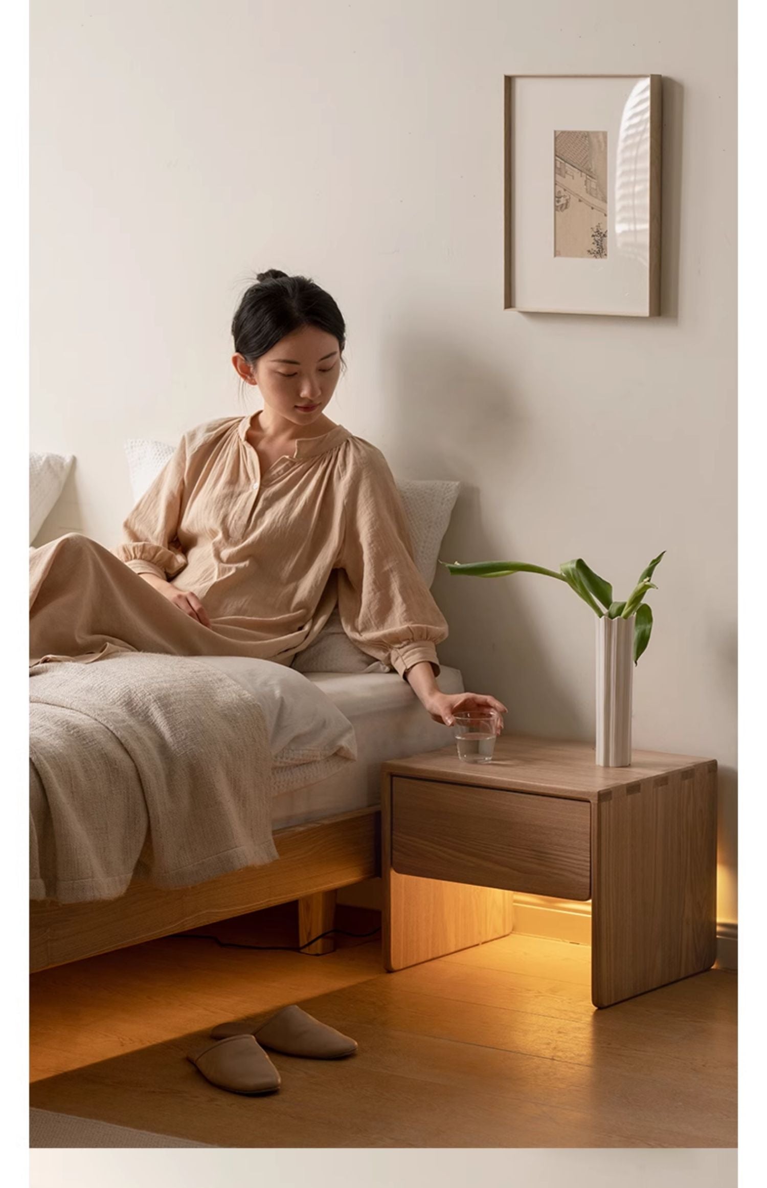 Ash Solid Wood Smart Modern Nightstand