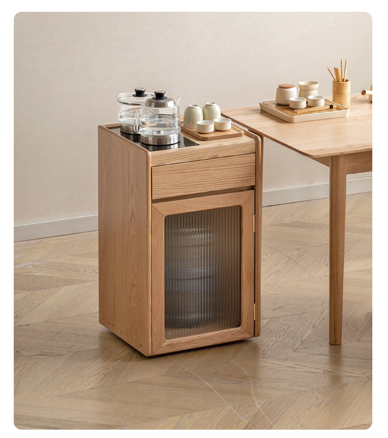 Black Walnut, Oak Solid Wood Movable Tea Cabinet