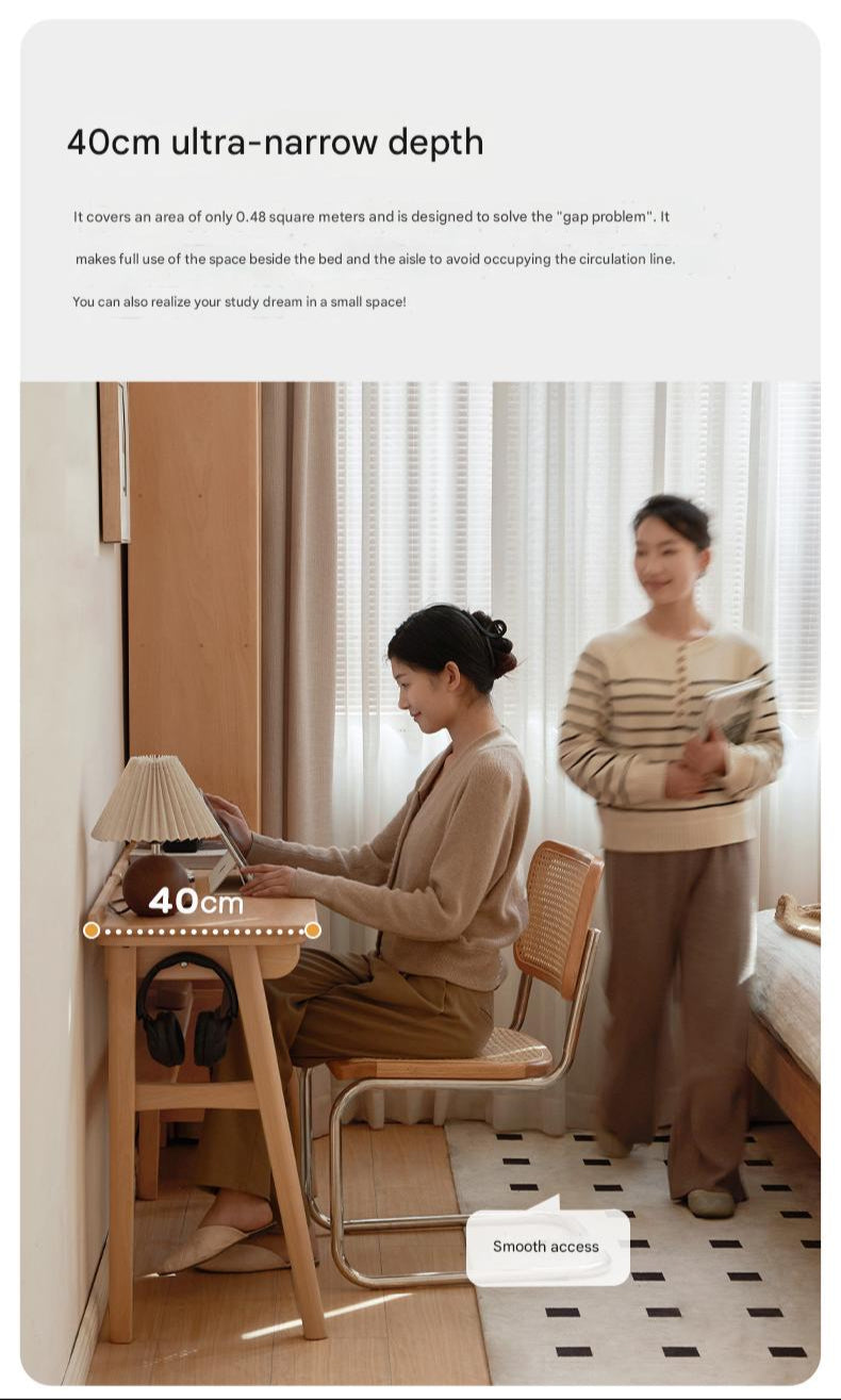 European Beech Solid Wood Ultra Narrow Writing Desk.