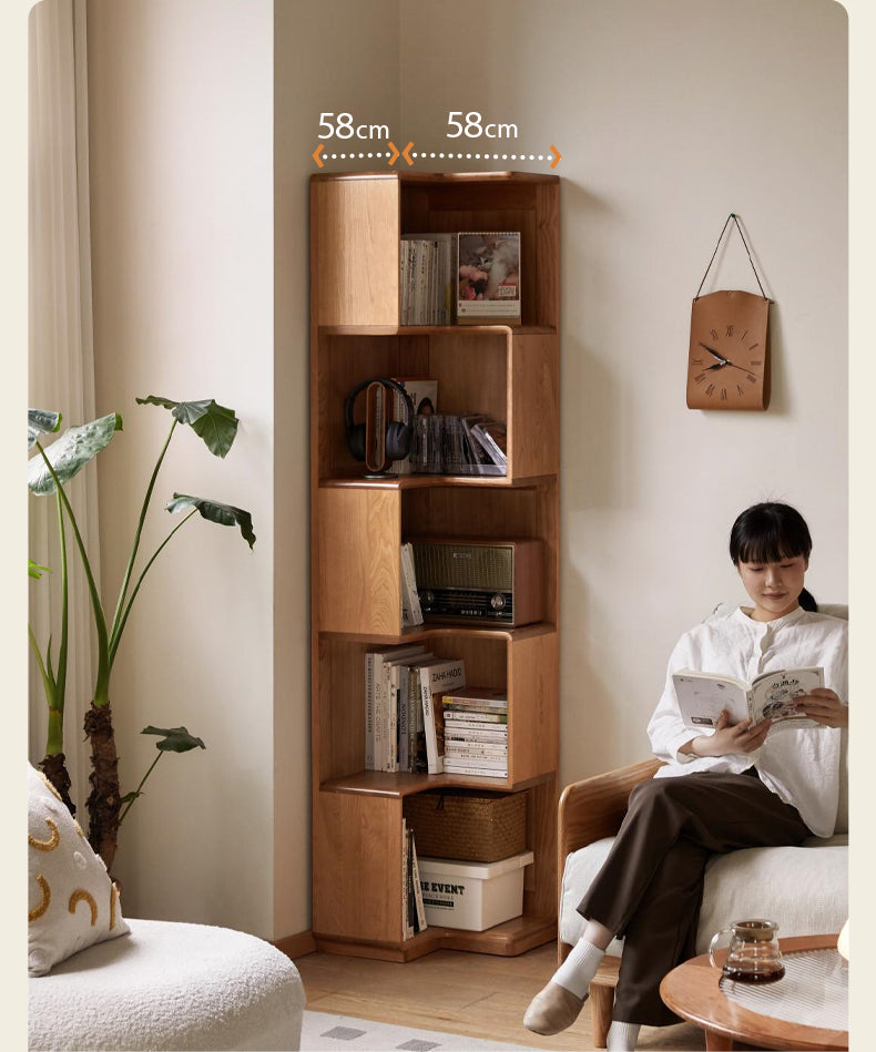 Cherry Solid Wood Corner Bookcase Floor Storage Cabinet