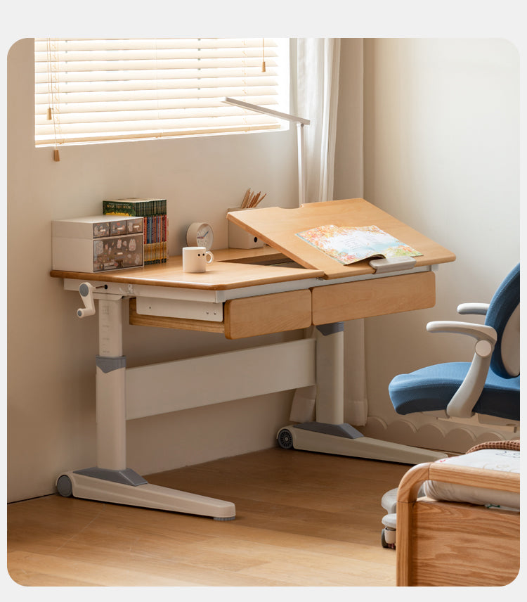 Beech Solid Wood Kids Raised and Lowered Study Table