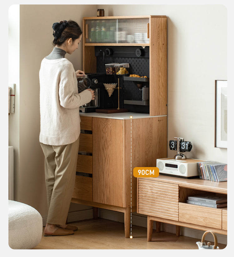 Oak Solid Wood Modern Rock Board Side High Tea Cabinet Buffet