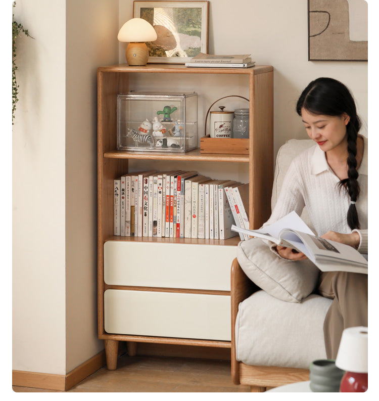 Oak, Rubber Solid Wood Modern Storage Bookcase