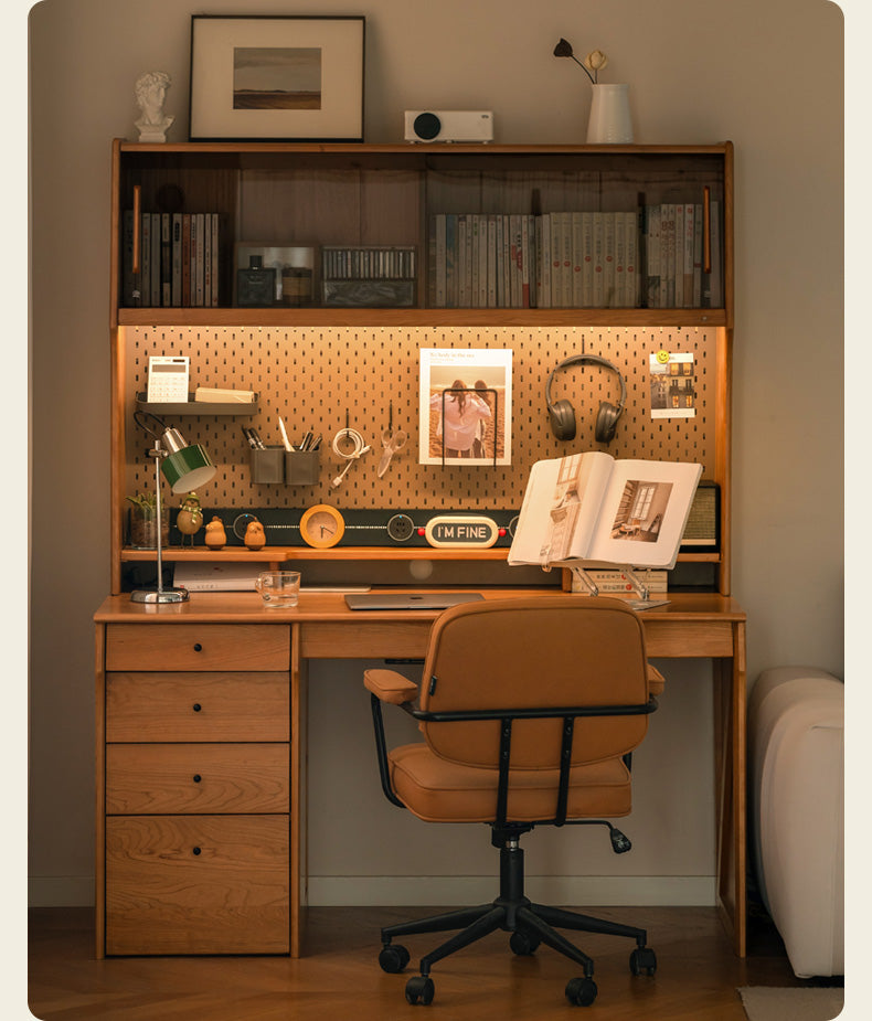 Cherry Wood Desk and Bookshelf Integrated Office Desk