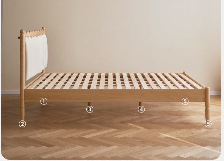 Oak solid wood Milky white kids upholstered bed with soft headboard<