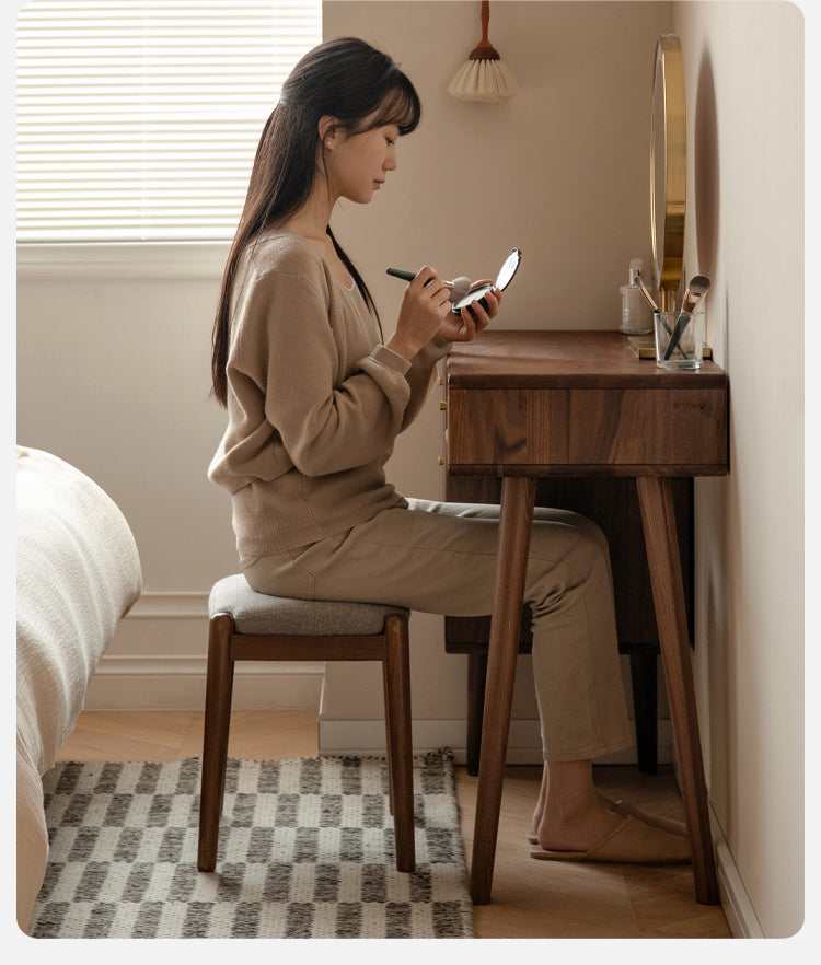 Black Walnut Solid Wood Rattan Dressing Table.