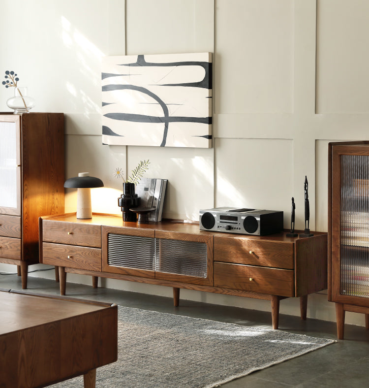 Ash Solid Wood TV Cabinet Minimalist Rock Plate